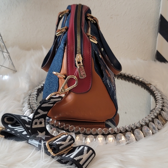 Nikky By Nicole Lee Print Denim Bag Adjustable Removable Strap Crystal Multi Col - Picture 16 of 16